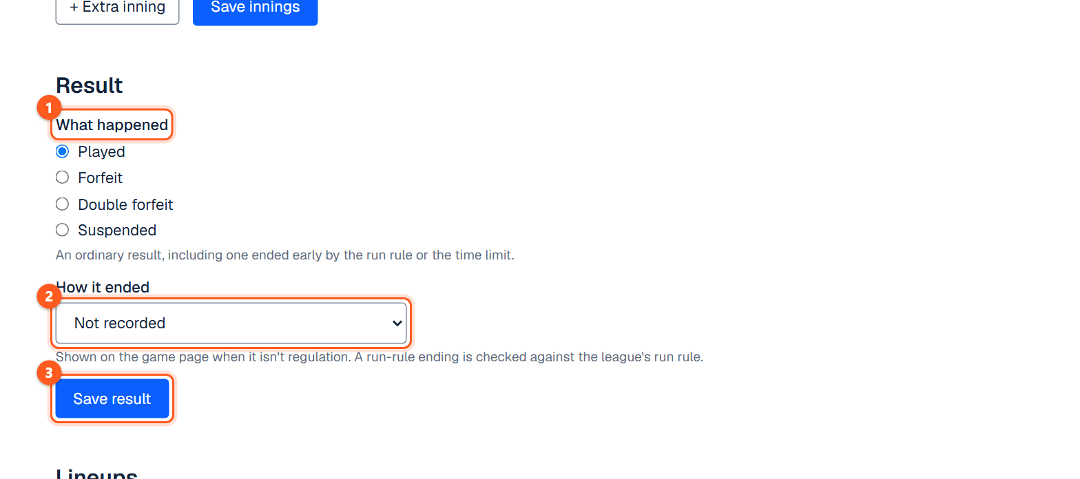 The Result section of a game's results screen