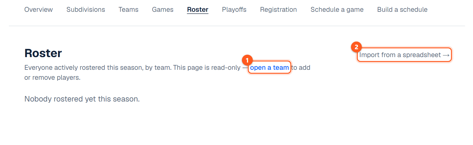 The Roster tab of a season
