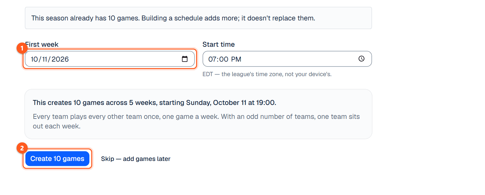 The Build a schedule screen