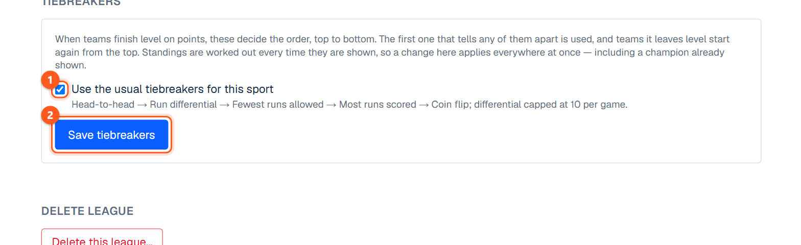 The Tiebreakers section of Settings