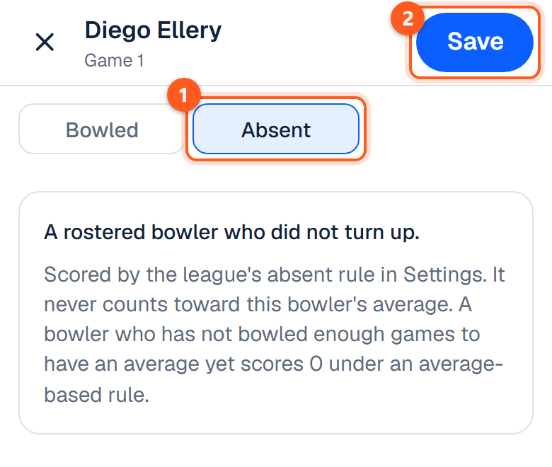 The sheet with Absent chosen at the top