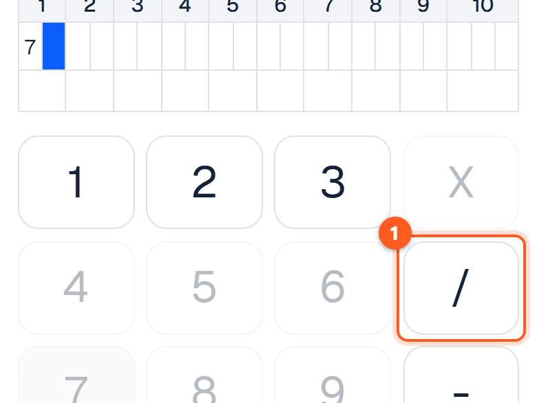 The keypad with a slash key under the X key, after the first ball of a frame