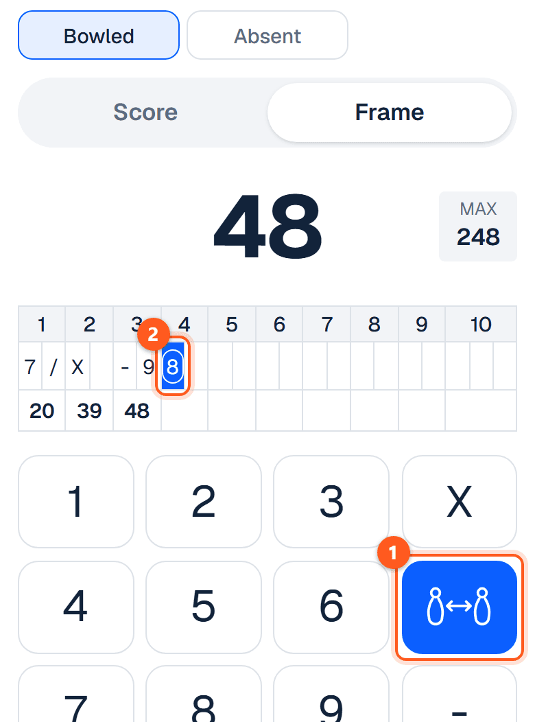 The sheet with a circled 8 in the fourth frame and the two-pins key lit