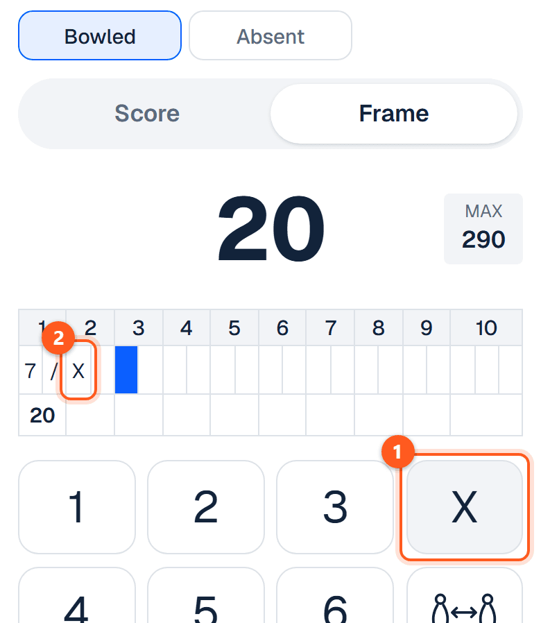 The sheet with an X in the second frame