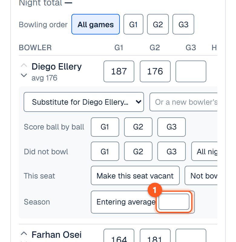 The opened row with the Entering average box beside Season