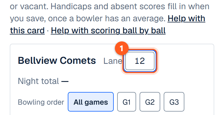 The top of a team's card with 12 typed in the Lane box