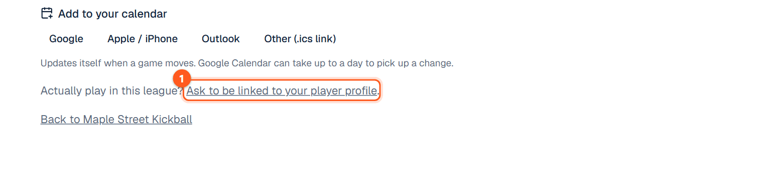 The link on the Follow page for asking to be linked to a player profile