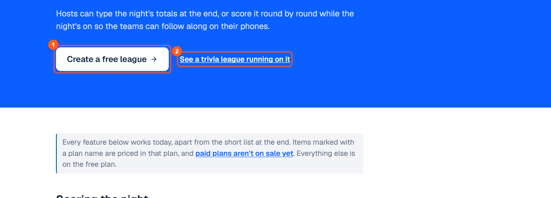 The page for one sport, here trivia, at /for/trivia