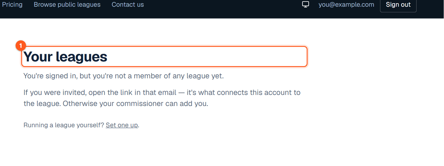 The Your leagues page, signed in